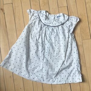 Jacadi Paris White Cotton calico baby Dress with Navy print 18 months